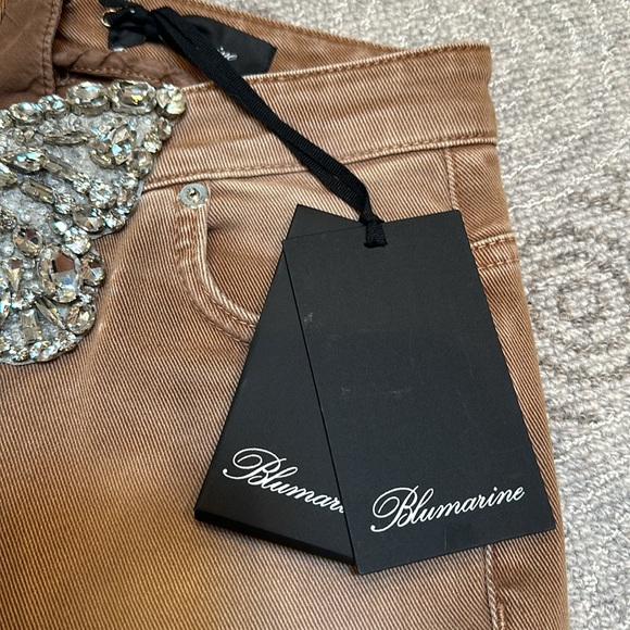 BLUMARINE runway Tan Butterfly Buckle Jeans Rhinestone rare 36 XS Small - Picture 8 of 11